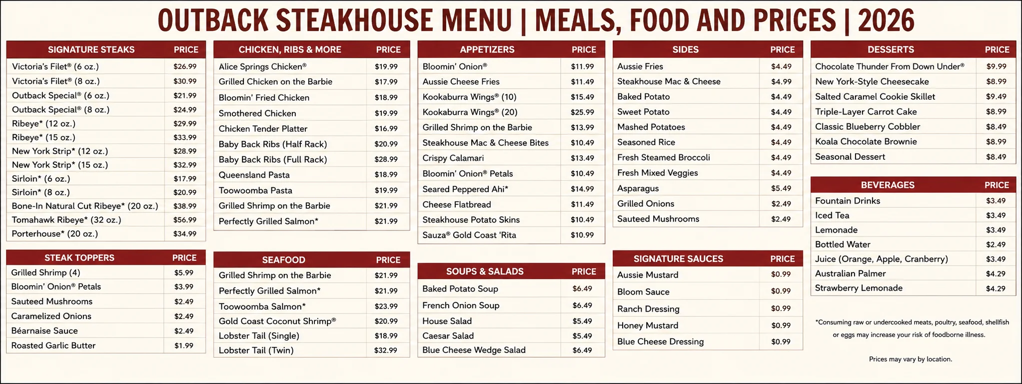 Outback Steakhouse Menu